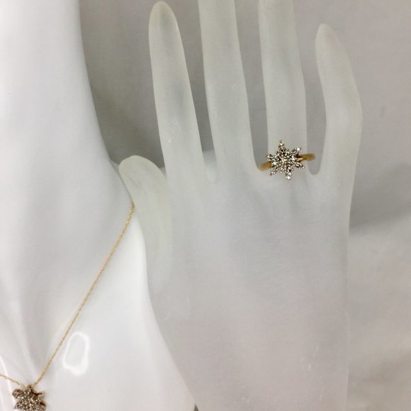 10k Diamond Ring/Earrings/Pendant Snowflake Set - Sz 5.5 - Great Winter Gift! - Picture 9 of 16